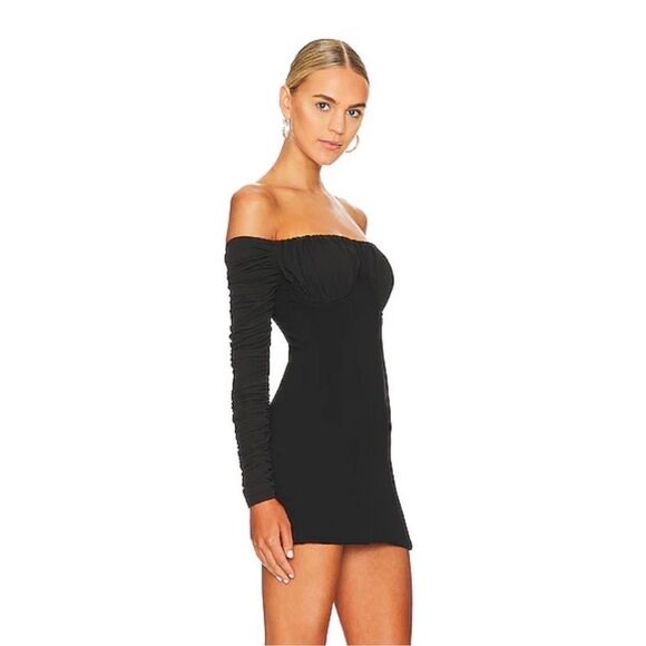 NWT NBD Carlota Corset Bodice Off Shoulder Cutout Back Mini Dress in Black sz S - Picture 2 of 12